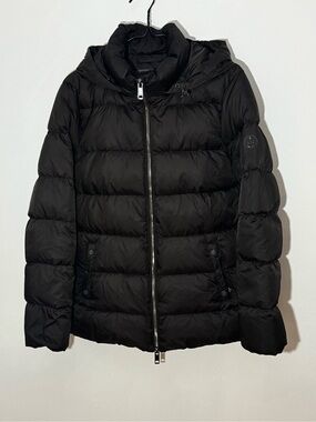 Massimo Dutti Women’s Dark Grey Feather Down Puffer Jacket Hooded Size L